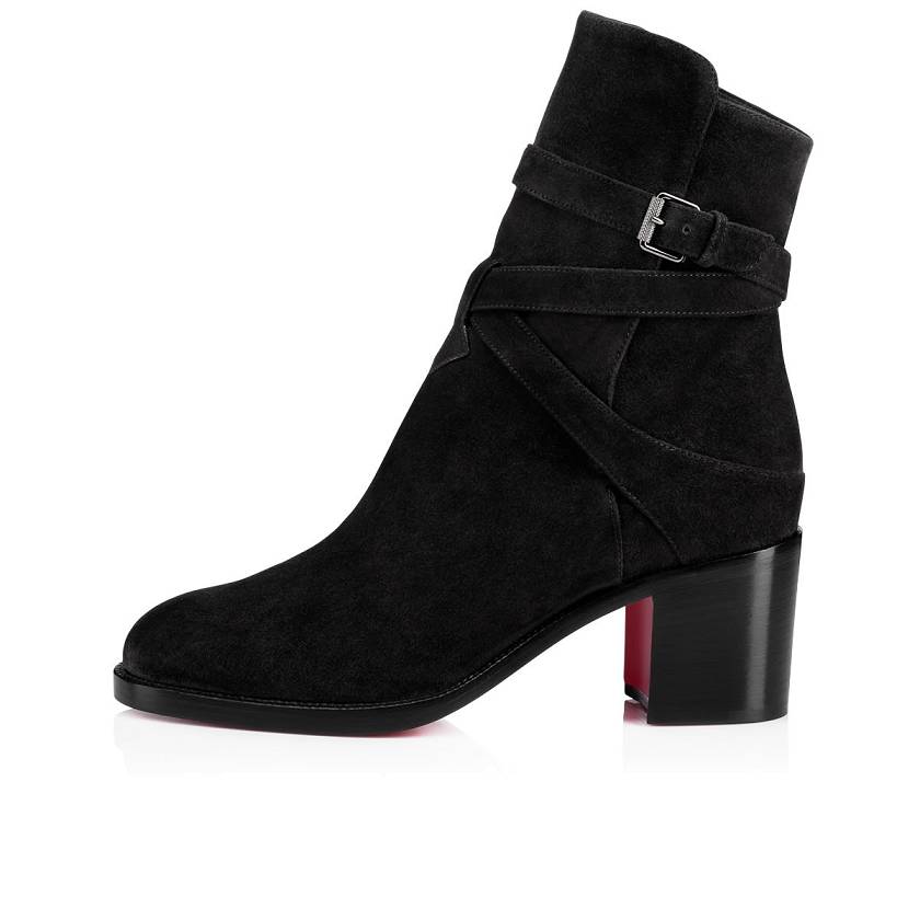 Women's Christian Louboutin Karistrap 70mm Suede Ankle Boots - Black [5739-024]